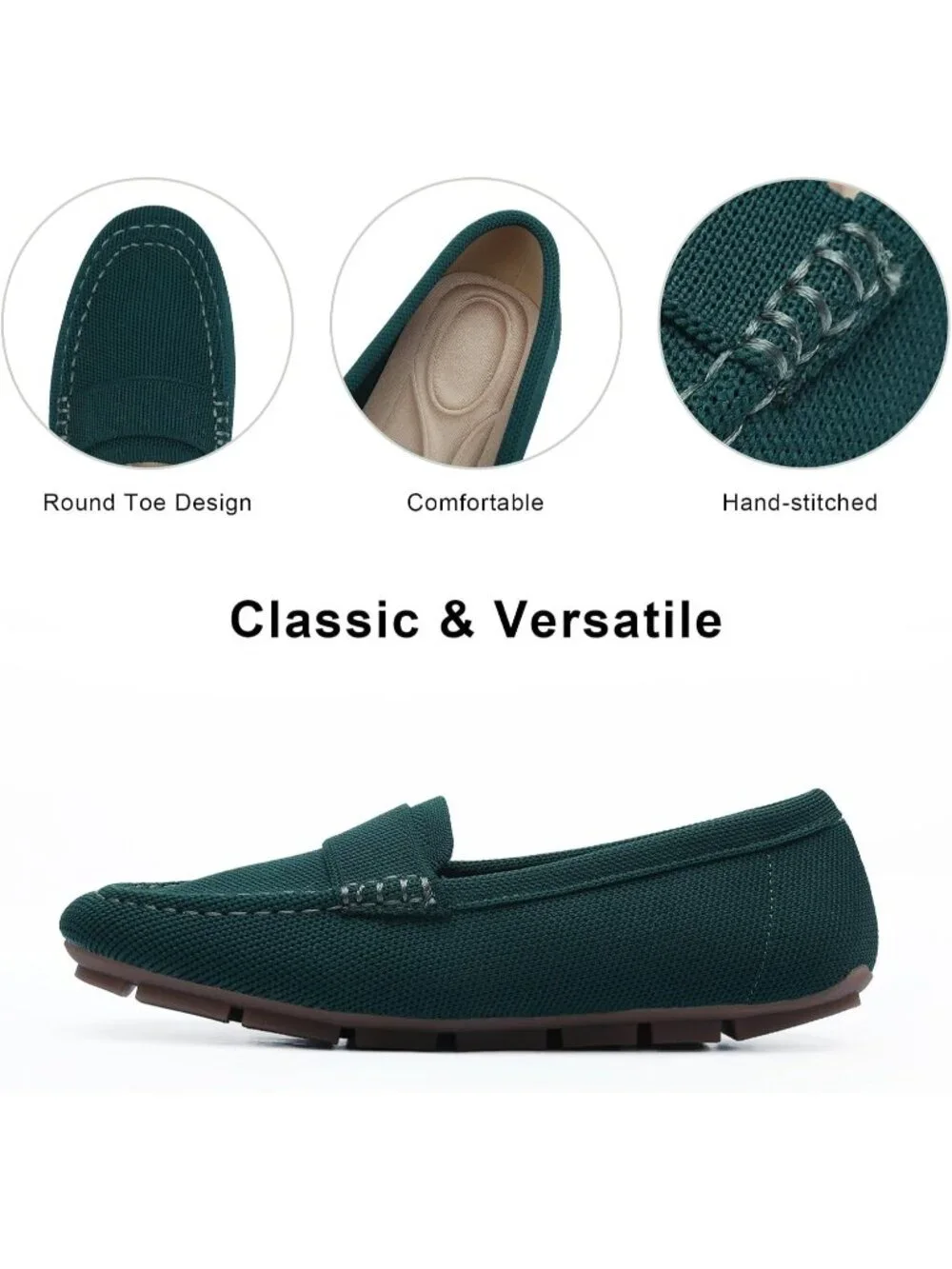 🆕Women's Dark Green Mesh fabric Loafer Shoes Comfortable Casual Flat Shoes